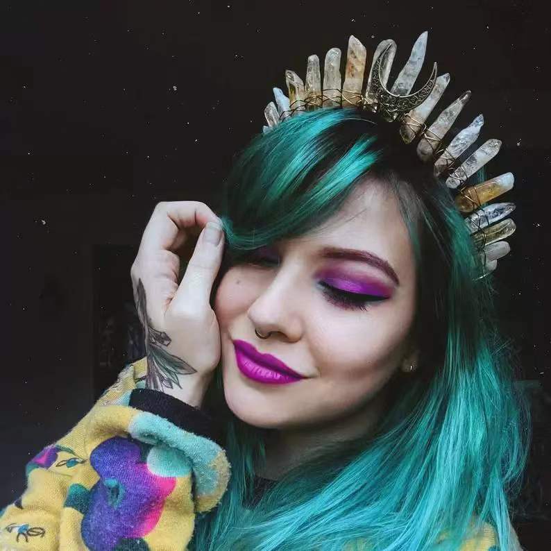 Carnival Occasion Natural Crystal Material Retro Moon Crown Natural Crystal Hollow Out Hair Combs Crown