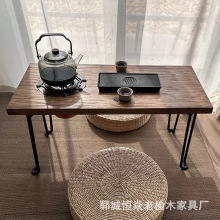 户外老榆木围炉桌长方形小茶桌榆木家具庭院煮茶餐桌实木火锅桌