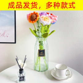 成品手工编织花束向日葵仿真玫瑰针织花毛线郁金香铃兰花永生花