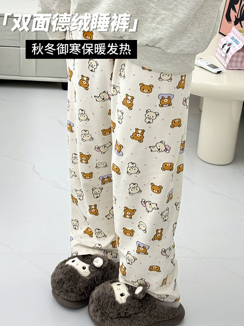 Velvet keep warm soft cartoon trousers