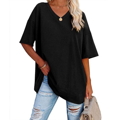 Women's Loose Half-Sleeve V-Neck Cotton Belted Top - Spring/Summer Western Style
