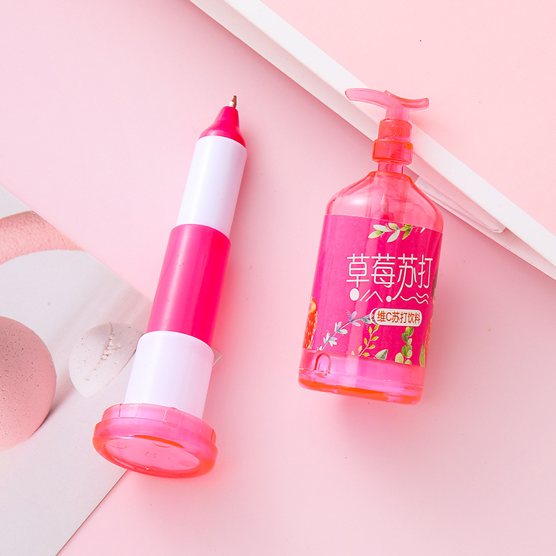 Tarro de bebida de dibujos animados bolígrafo telescópico papelería linda estudiante premio regalo al por mayor creativo desinfectante de manos bolígrafo