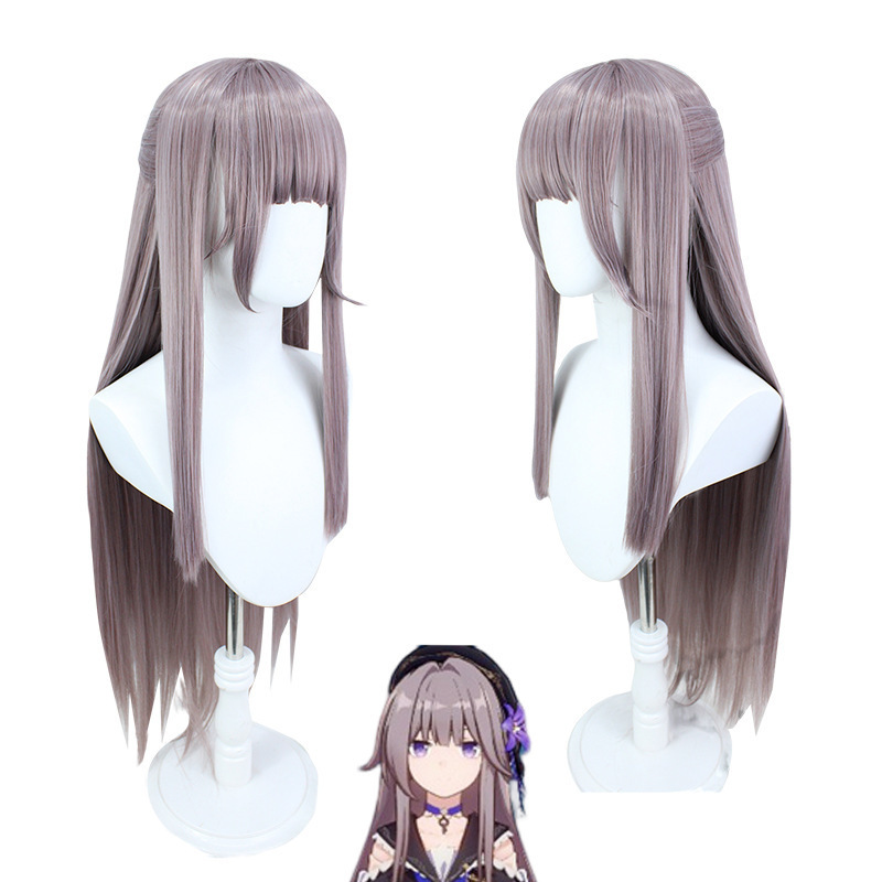 Honkai: Star Rail Herta anime cosplay wig gray-purple long straight hair wig