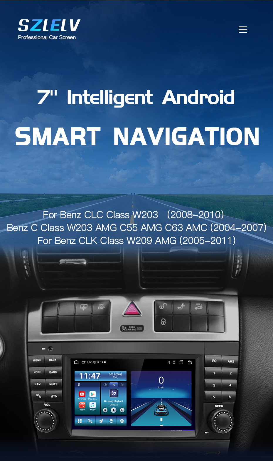Suitable for Mercedes-Benz Clk C-Class W203 Car Central Control Large-Screen Navigation Reversing Image Radio Player