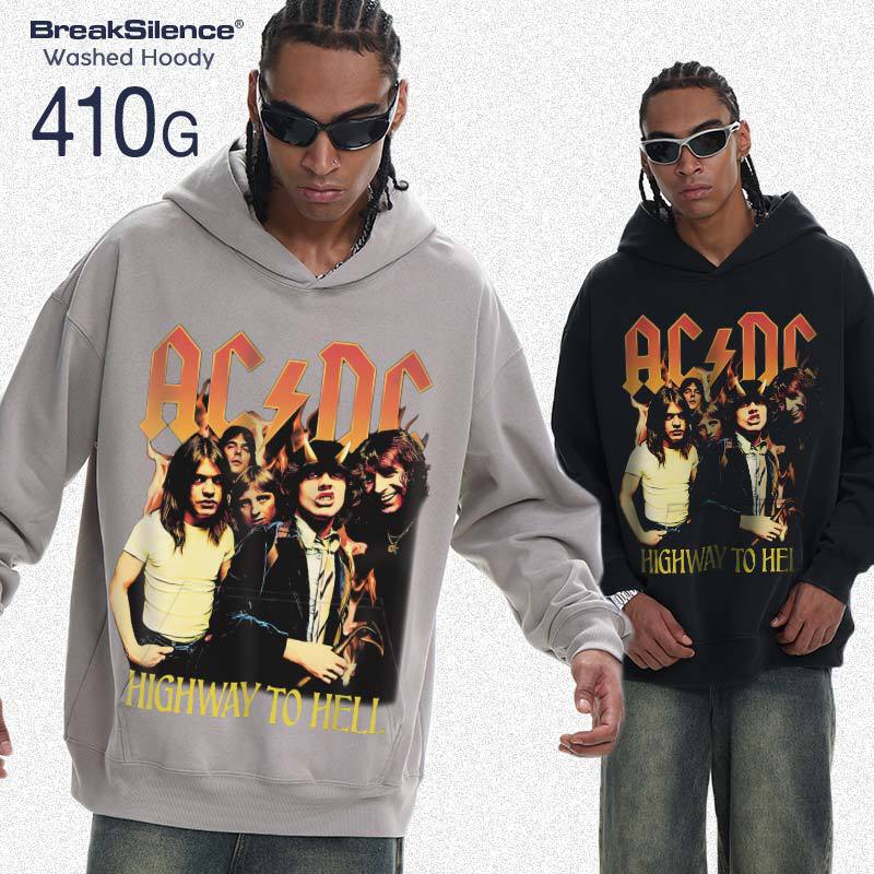 2025 Autumn and Winter Ac/Dc Band New American Retro Heavy Knitted Hooded Sweatshirt Trendy Brand Couple Hoodie