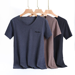 錦怡絢V領德絨短袖T恤男秋冬加厚款休閒運動上衣半袖衛衣打底衫