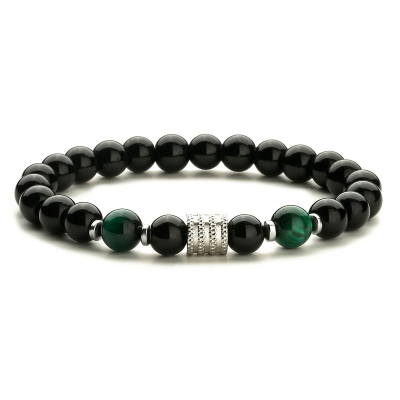 Nueva venta caliente transfronteriza de acero inoxidable ojo de tigre obsidiana cuentas negras brillantes pulsera de los hombres pulsera de piedra natural pulsera de los hombres y las mujeres