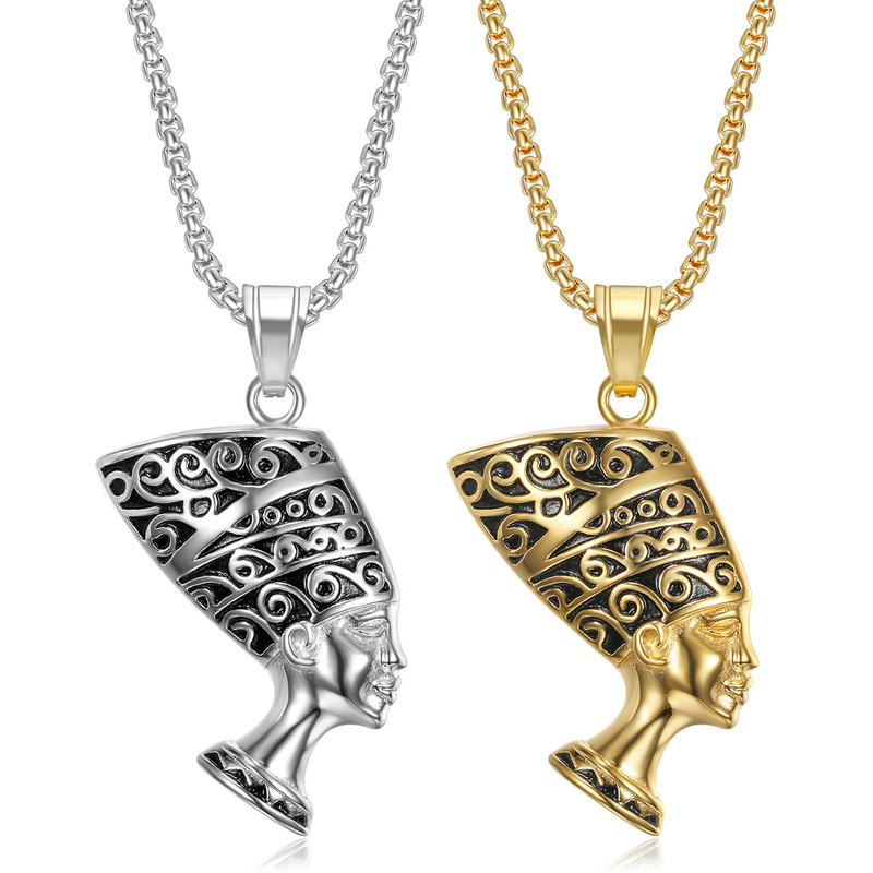 European and American Foreign Trade popular retro jewelry titanium steel Egyptian Queen Pharaoh esisi Horus pendant necklace