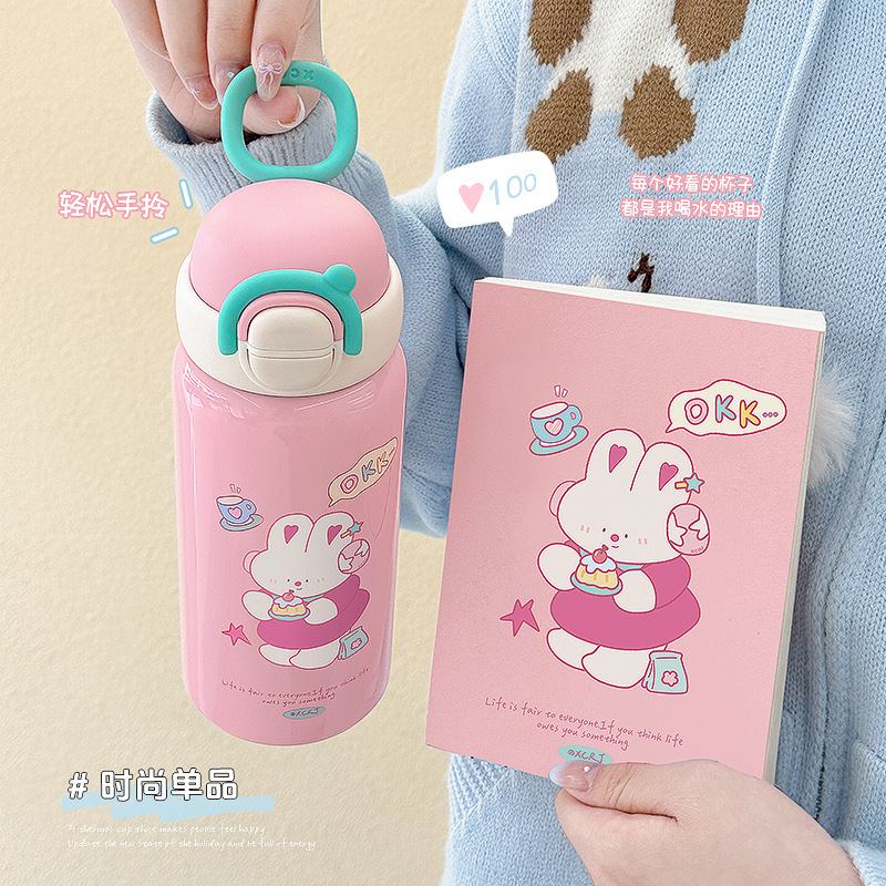 ストロー付き女性用の新しい魔法瓶カップ、1カップ、2目的、大容量、高価値、落下防止ウォーターカップ、304ステンレススチールカップ|undefined