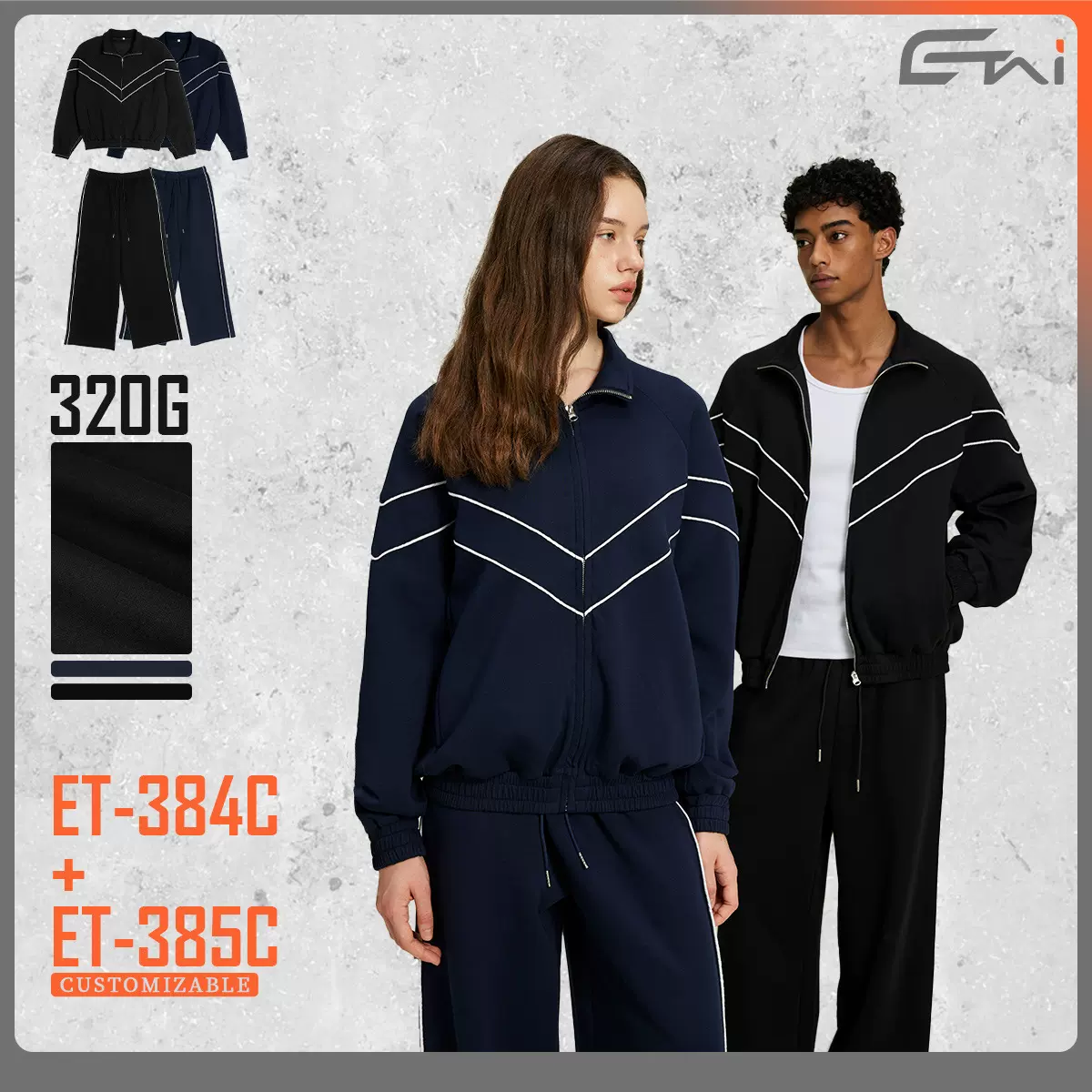 ETAI男装|夹克风宽松撞色立领卫衣套装秋季长裤潮牌男士运动套装