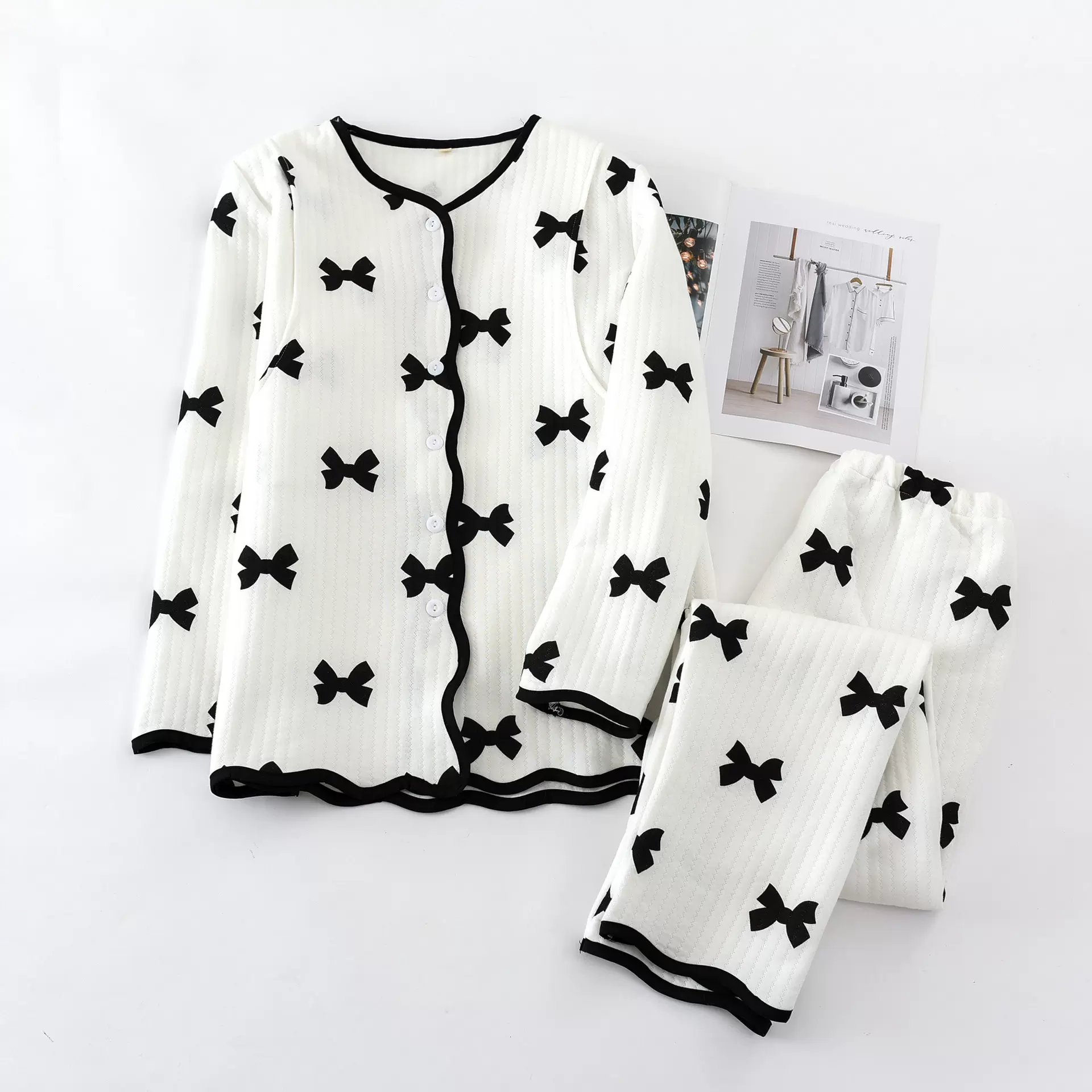 空气层蝴蝶结月子服全棉孕妇产前产后睡衣秋冬空气层夹棉加厚套装