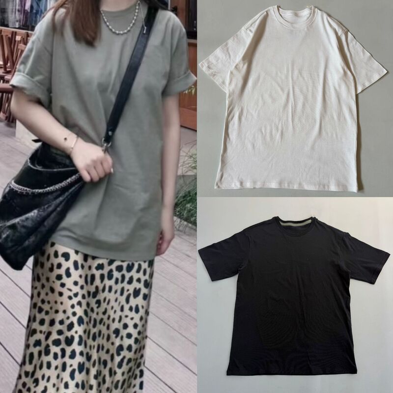 High-Density Eco-Friendly Cotton Loose Round-Neck Short-Sleeve T-Shirt for Women, Versatile Solid Color, New Spring/Summer Style, Simple Outdoor Casual Wear