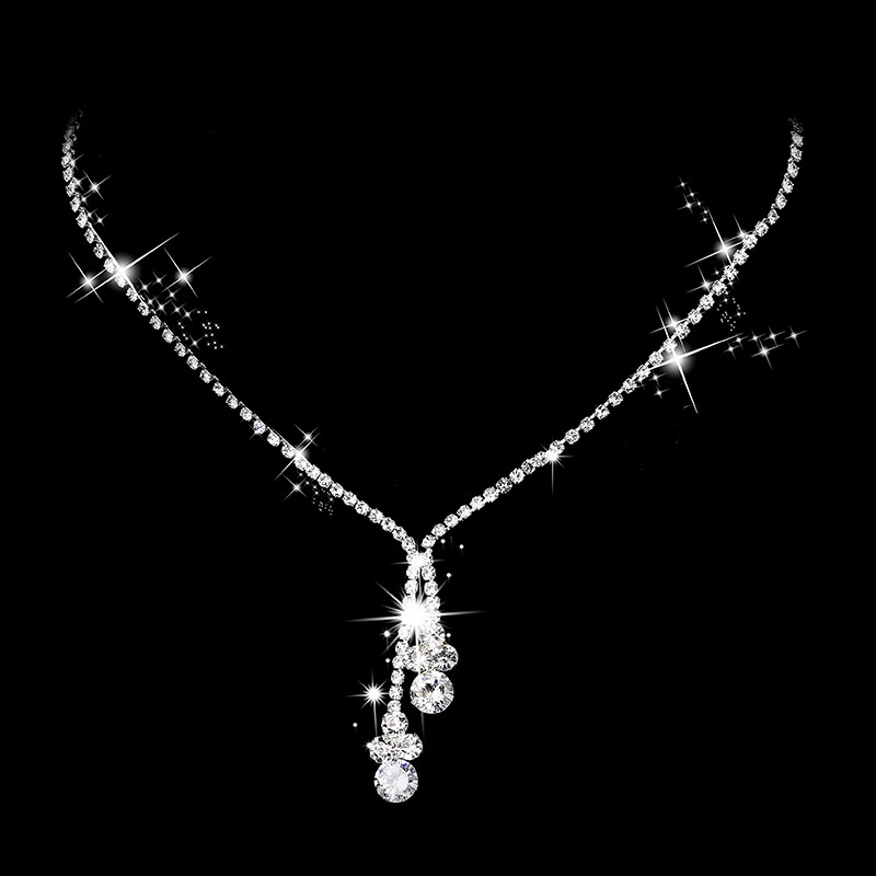 Necklace and earrings for bride, bracelet, set, zirconium, 2 piece set