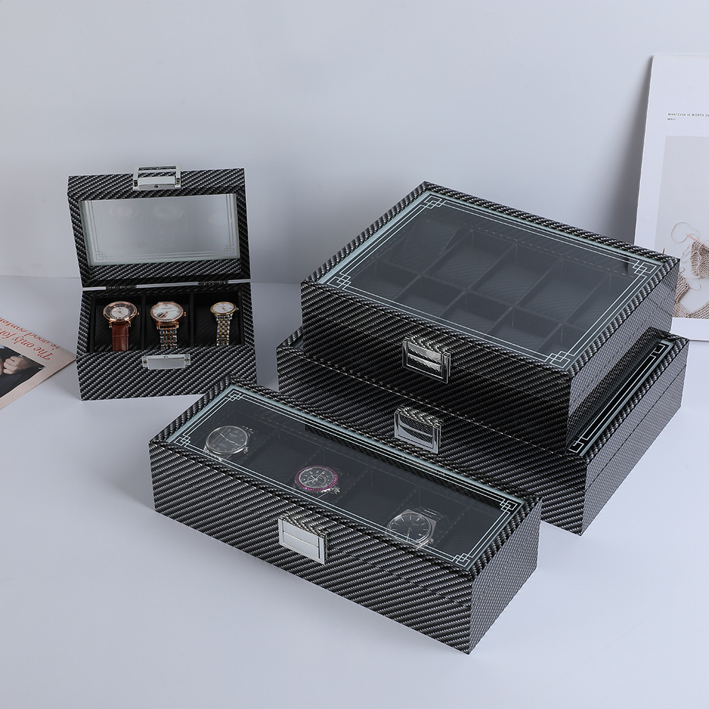 High-Gloss Carbon Fiber Watch Box, High-End Storage Watch Display Box, Pu Leather Watch Packaging Box, Transparent Storage Box