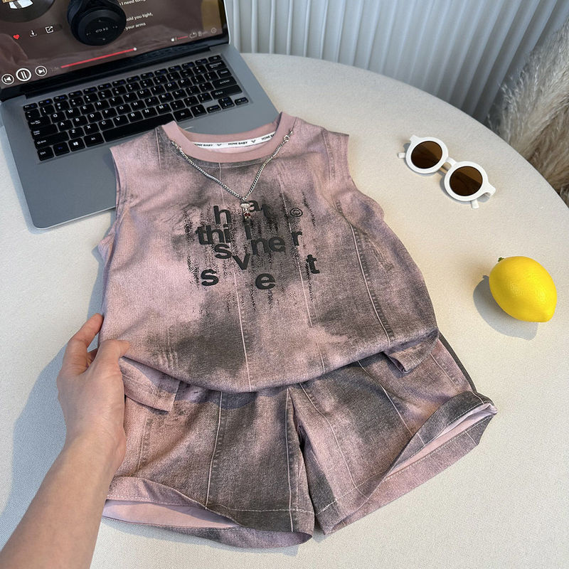 男の子ベストスーツ夏服トレンディでクールな子供用ノースリーブTシャツ2点セットベビー男の子夏薄手のおしゃれな服|undefined
