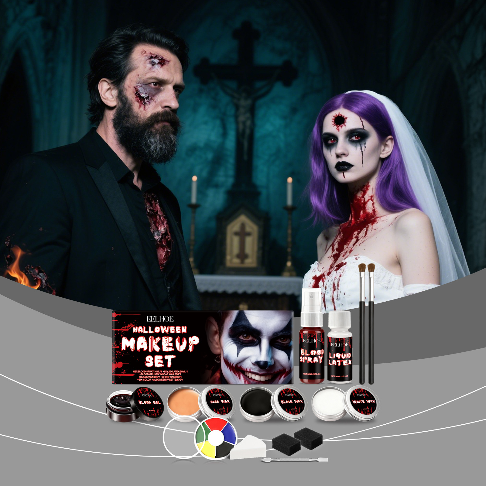 Eelhoe Halloween Painting Set Halloween Ball Party Creative Painting Colorful Long-Lasting Face Makeup