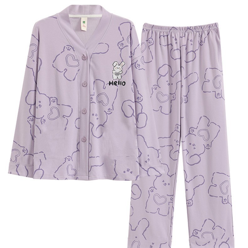 Pigiama blu ghiaccio per donna in primavera e autunno, pigiama in seta ghiaccio con pantaloni a maniche lunghe, nuovo set per la casa in seta_voghion.com