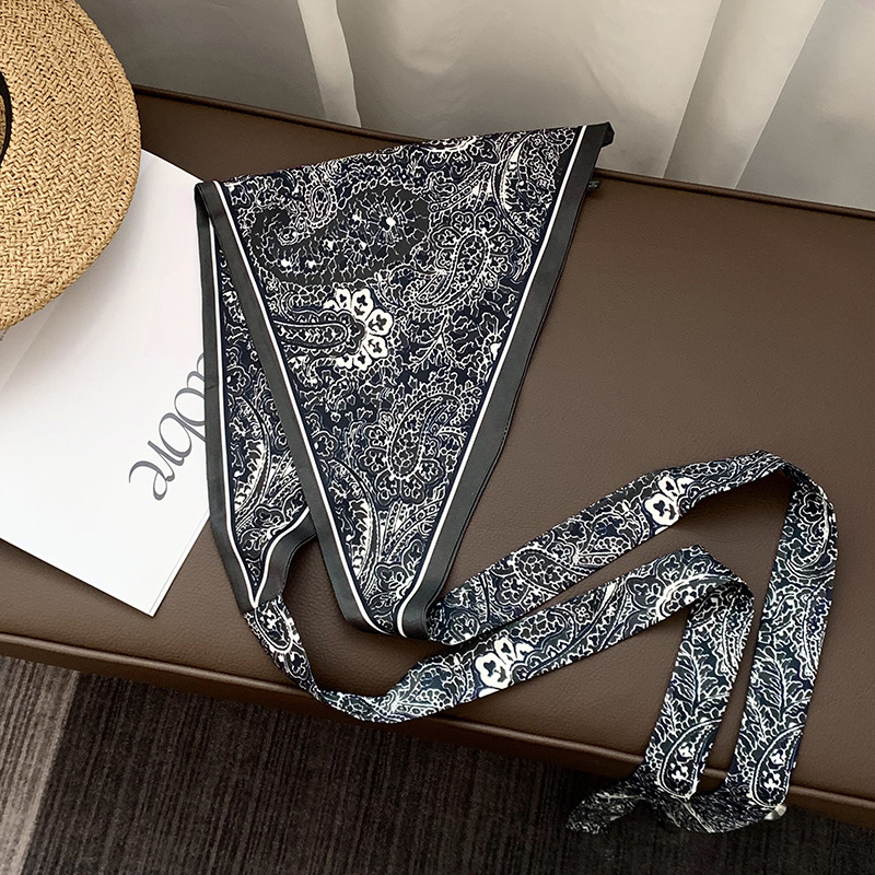 Toalla triangular con cintura, bufanda de seda con flor de anacardo retro, sensación de alta gama, cortina de pedo apilada multifuncional de verano, diadema de todo fósforo