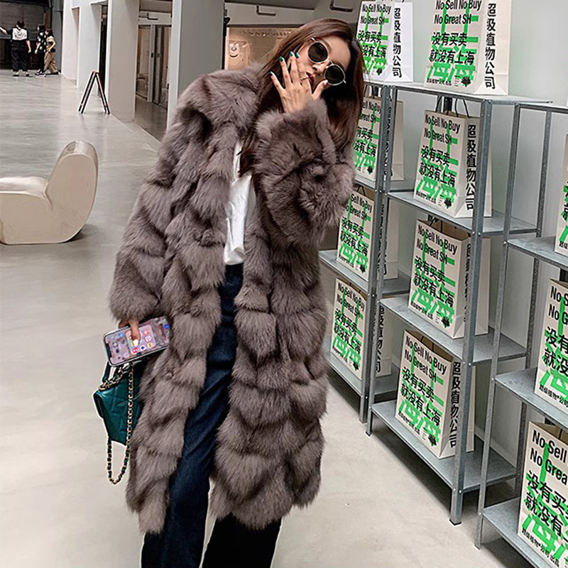 女装仿狐狸毛皮草外套长款百搭宽松休闲过膝冬加厚保暖大衣年轻款