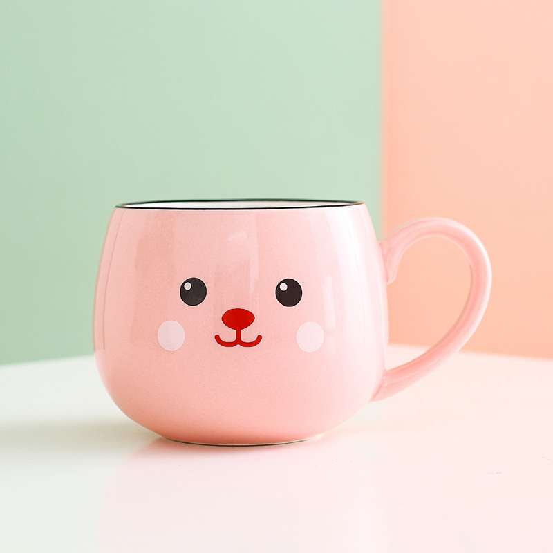 Taza de cerámica para parejas con tapa y cuchara, taza de café creativa de dibujos animados, taza de leche, taza personalizada creativa, linda y divertida