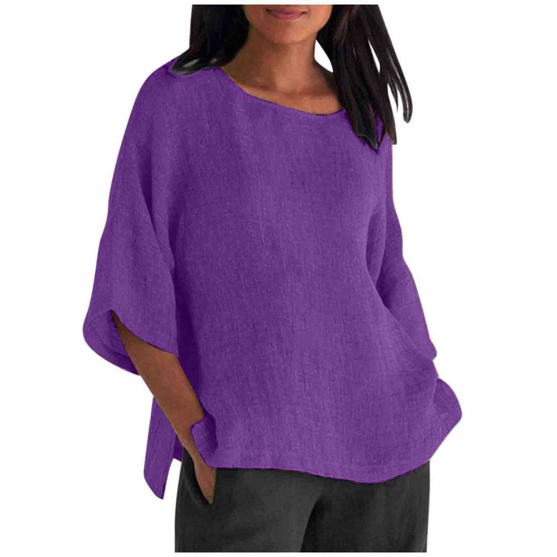 Same day delivery 2024wisheaby Amazon new foreign trade women's seven-point sleeve round neck cotton and linen shirt jacket