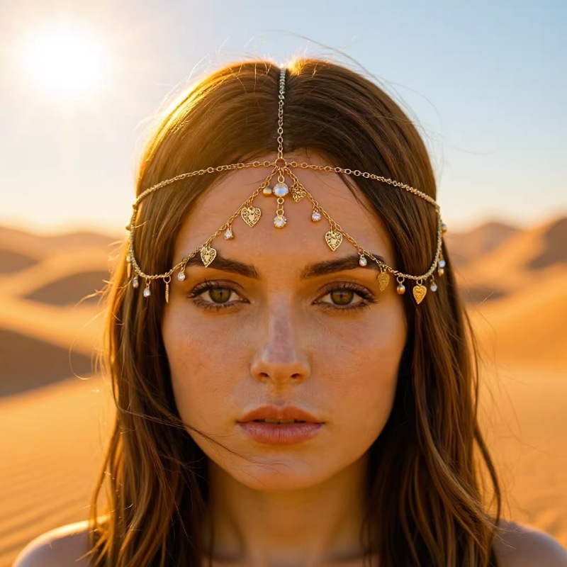 European and American New Style Headwear Ins Fashion Simple Hollow Heart Rhinestone Tassel Head Chain Women's Holiday Wedding Accessories
