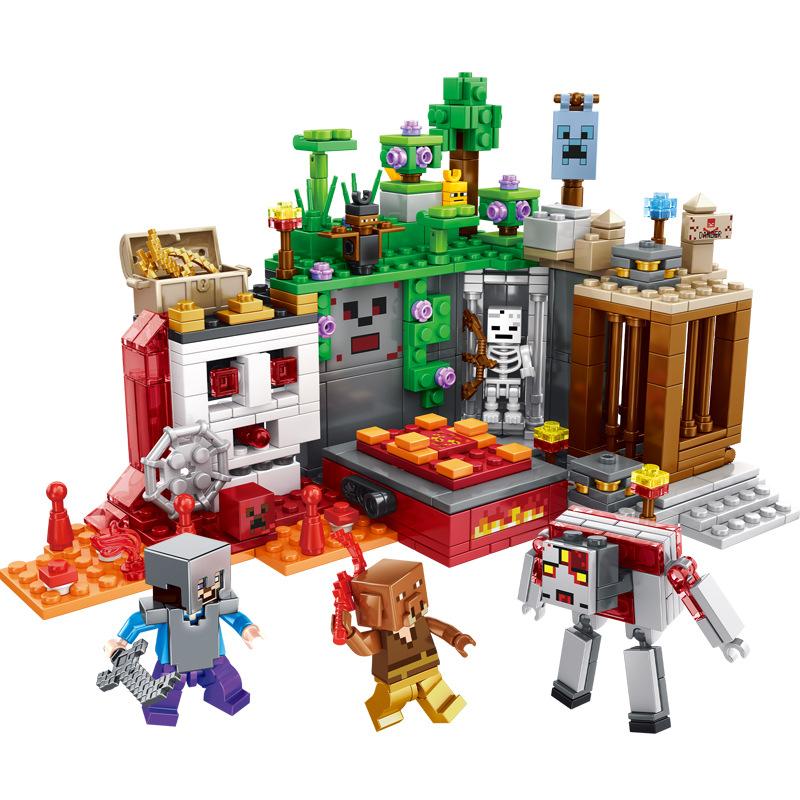 クロスボーダーのエビの皮の子供の世界の積み木は人の子の機関の洞窟のモカの村の鉱山の男の子のおもちゃをつづり合わせます。