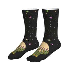 POD印花跨境绿手水晶球多彩星空中筒袜