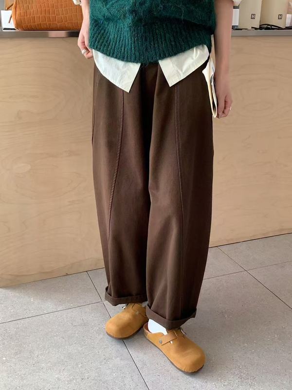 水洗棉休闲裤 2025秋季新款 文艺松紧腰显瘦宽松拼接哈伦裤女2316|undefined
