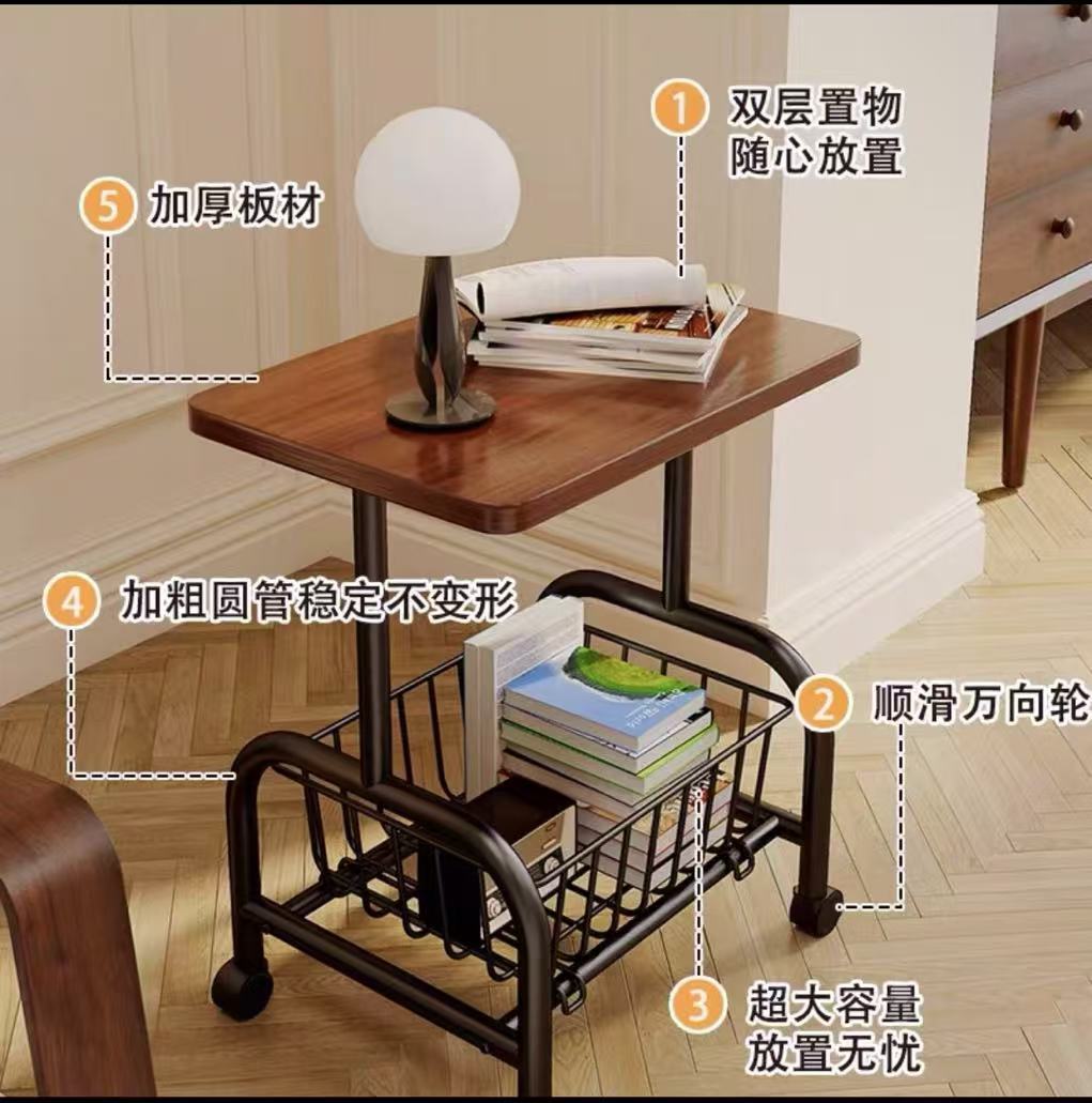 국경을 넘는 이동식 이중 레이어 티 테이블, 소형 트롤리, 사이드 테이블, 거실 소파, 발코니, 크림색 작은 테이블, 수납 선반