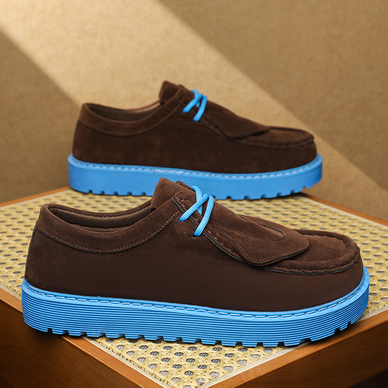 Men's High-Top Loafers 2025 Autumn New British Suede Thick-Soled Lace-Up Flat Genuine Leather Shoes