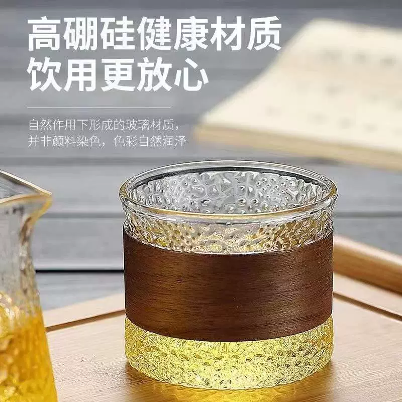 包邮 日式耐热玻璃品茗杯隔热高硼硅主人杯家用锤纹防烫玻璃茶杯