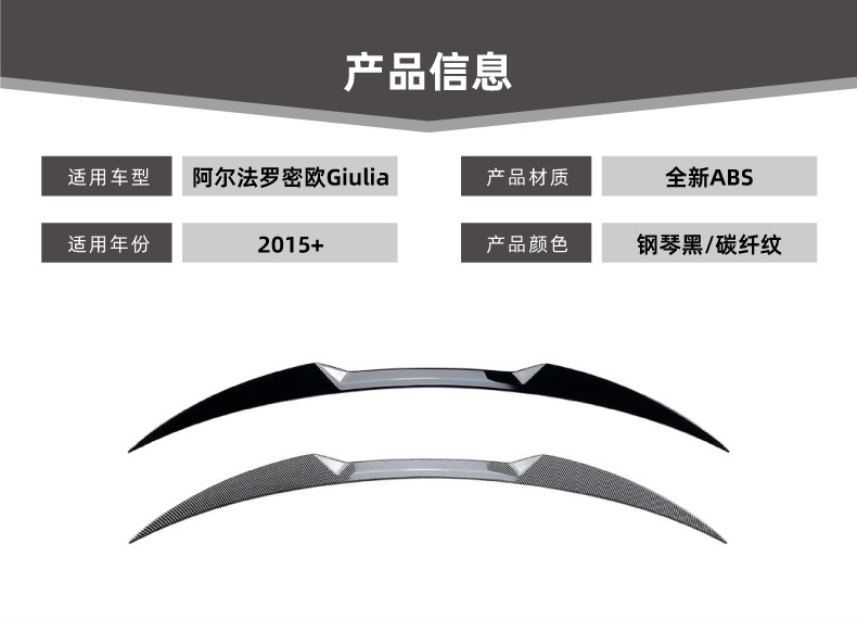 Suitable for Alfa Romeo Giulia 2015+ Rear Spoiler Car Sticker Exterior Decoration Cross-Border Modification
