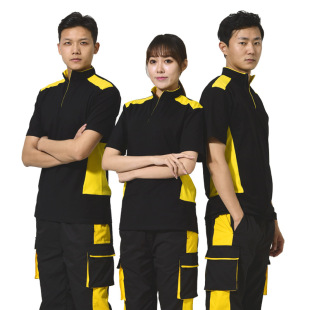 Work Clothes T-Shirt Polo Shirt Short-Sleeved Men's and Women's Work Clothes Car Beauty Repair Shop Suit Color-Blocked Design Sweat-Absorbent