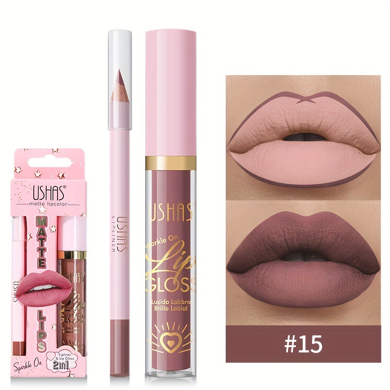 USHAS esmalte labial transfronterizo + lápiz labial combinado conjunto de lápiz labial mate impermeable CS441C