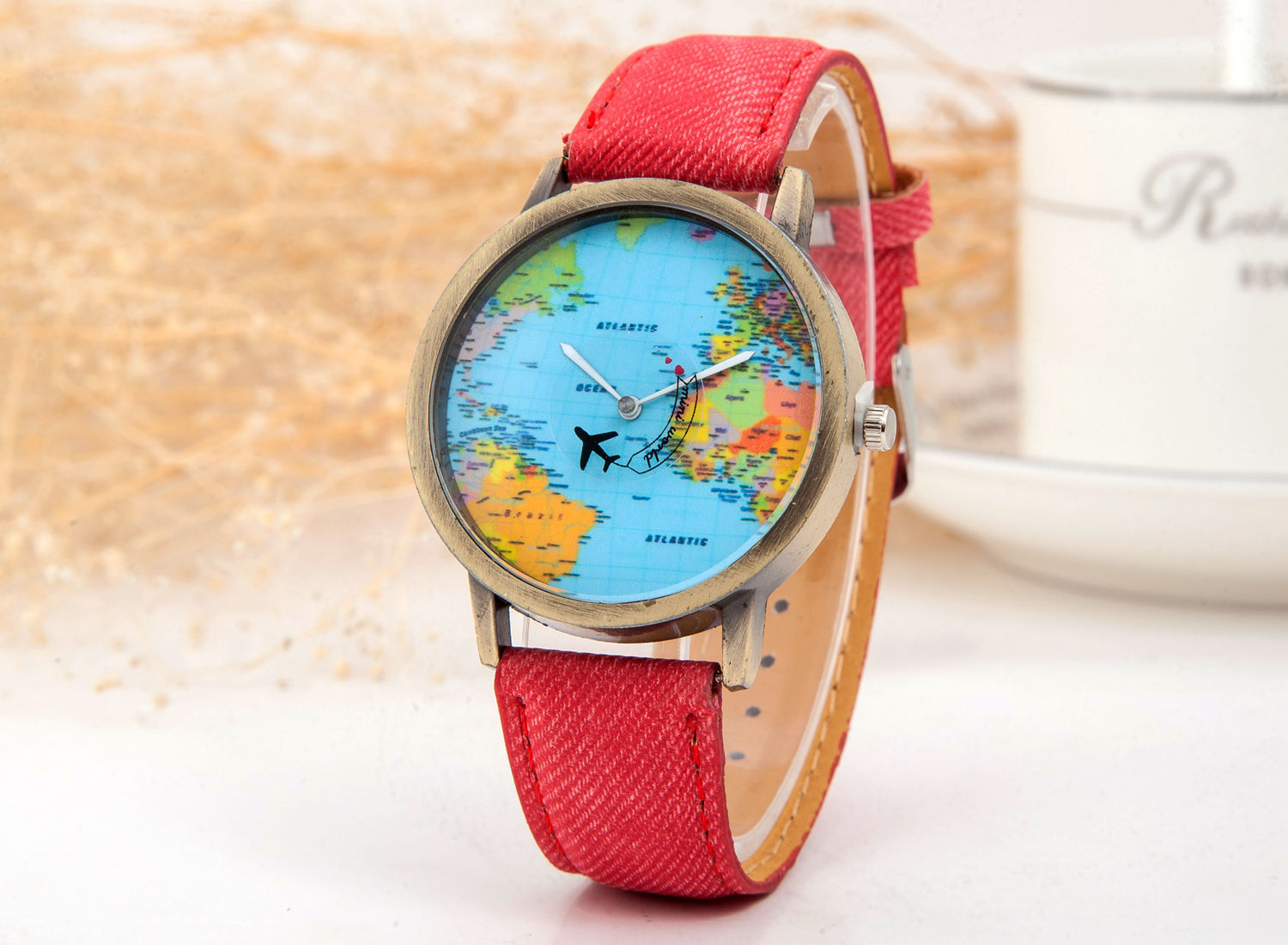 Hot selling circling the earth, cowboy belt watch, antique copper aircraft map belt, men's and women's watch_voghion.com