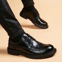 新款皮鞋男休闲英伦潮流内增高圆头真皮透气商务正装支持一件代发