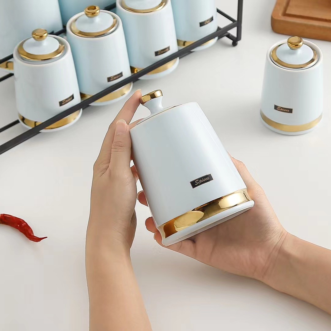 Cocina de lujo nórdico condimento tarro traje personalizado hogar sal condimento combinación engrasador condimento botella cerámica almacenamiento