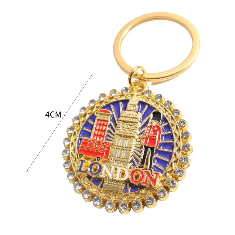 国境を越えたイギリスの売れ筋収納ダイヤモンドキーホルダー建築キャラクター滴るオイルカラーペンダントジュエリーお土産|undefined