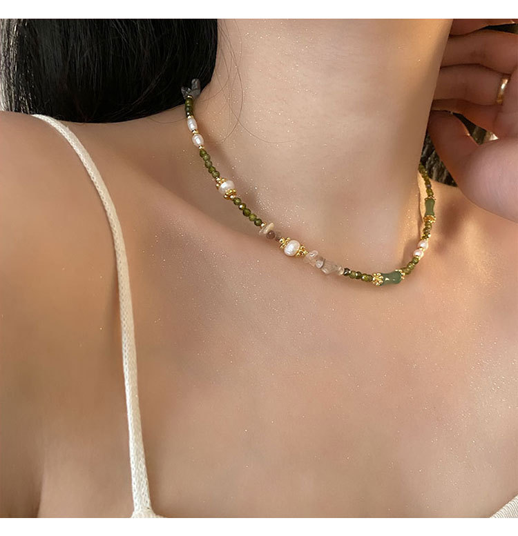Freshwater Pearl Agate Titanium Steel Beaded Chain Plating Geometric Necklace display picture 3