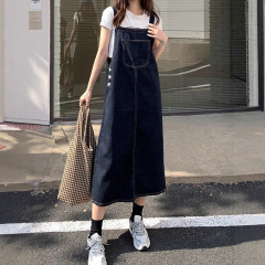デニムの背もたれのスカートの女装の小さい体の春の新型の高い腰はやせているファッションの百合のフォークの中の長いワンピースを現します。
