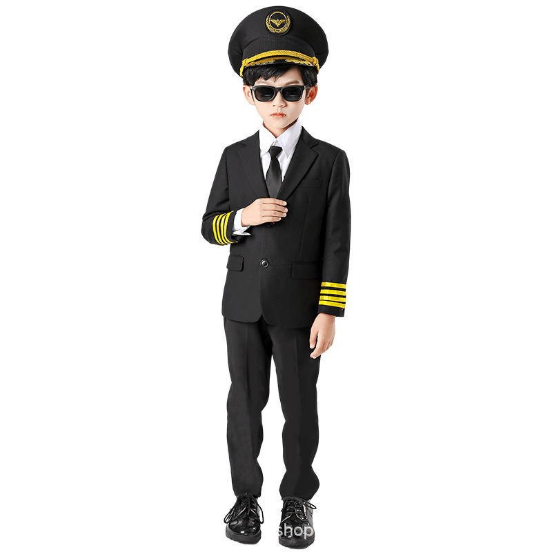 Chino capitán uniforme de los niños traje de piloto de aviación niños y niñas piloto azafata ropa vacía auxiliar de vuelo ropa