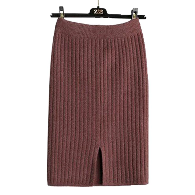 Утепленная трикотажная облегающая юбка миди для женщин, новинка осени-зимы 2025, универсальная трикотажная юбка средней длины с эластичным поясом