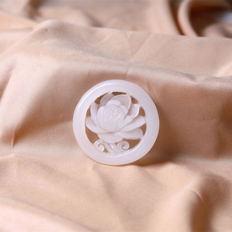 Factory-direct sale: Afghanistan-style hollowed-out jade pendant featuring a lotus design&mdash;perfect for DIY jewelry projects or as a car charm accessory, semi-finished product.
