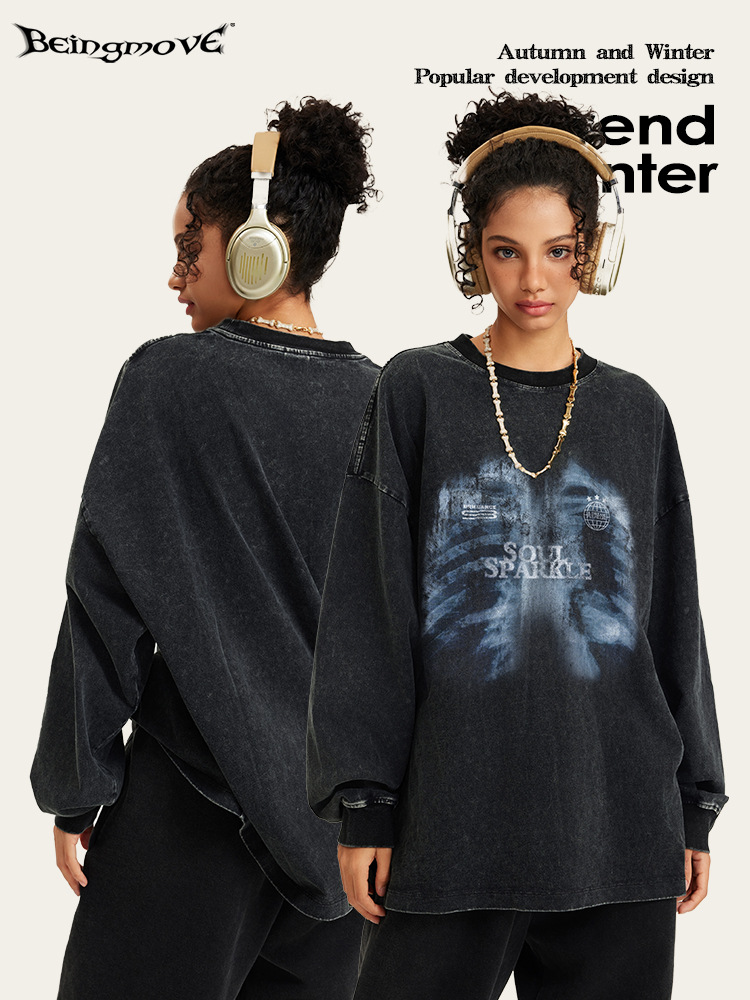 Impresora de marcas| 2025 otoño estilo de moda vintage chaqueta de manga larga manchada para hombre chaqueta de cuello redondo para hombre