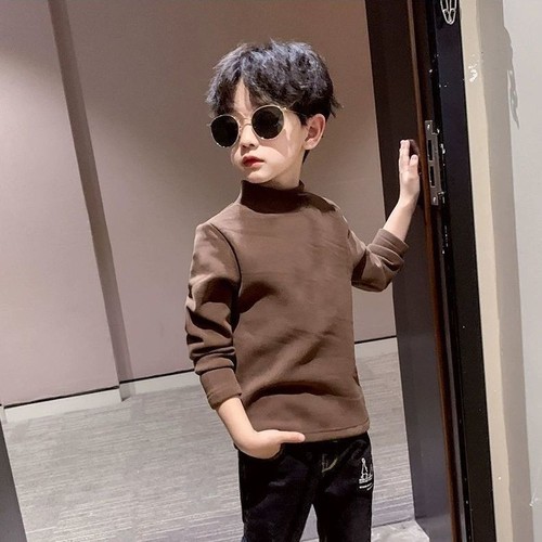 Children's down fleece undershirt half high neck padded boys' warm clothes hoodie top autumn and winter baby T-shirt autumn clothes 