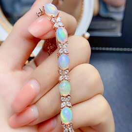 新款天然欧泊手链S925银镶嵌主石6*8mm百搭网红爆款女饰批发