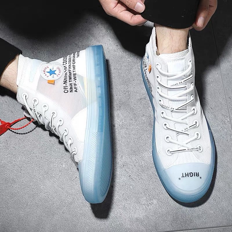 2024 Summer Blue High Top Breathable Sneakers Couple Style Transparent Bottom Trendy Shoes Lace-up Street Men's Shoes