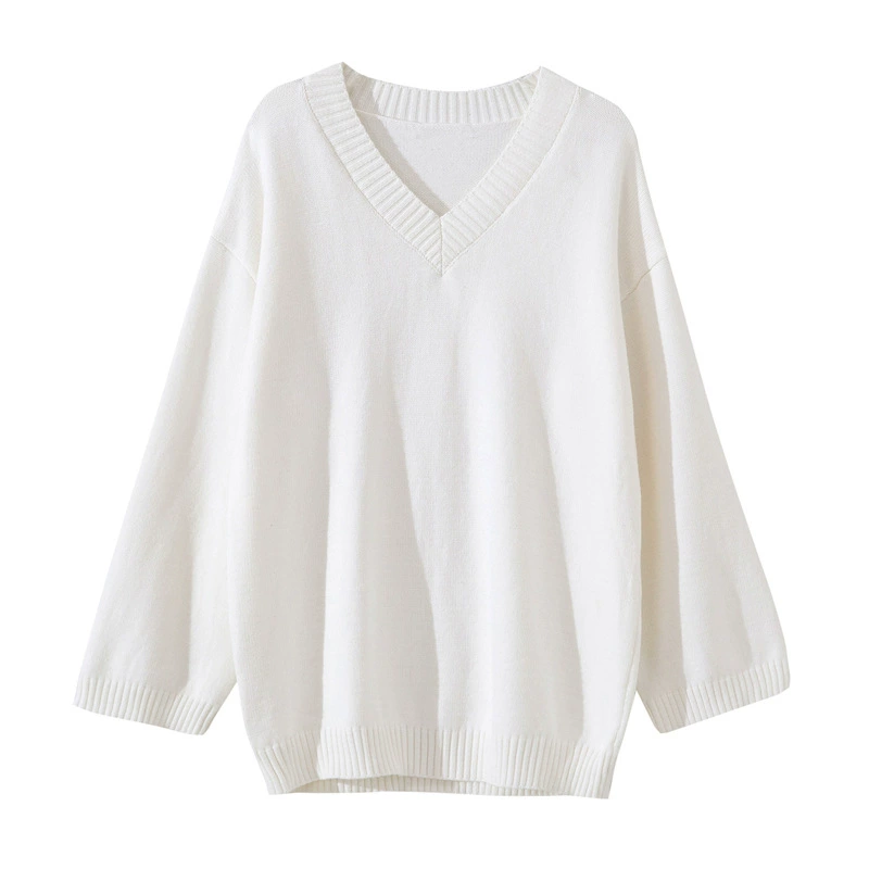 Solid knitted sweater, jacket, V-neckline, Korean style
