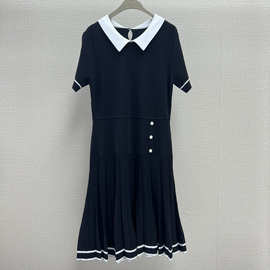 B4537ZL~女装针织法式学院风收腰黑色短款连衣裙